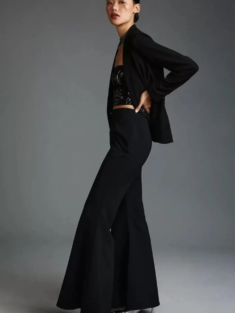 By Anthropologie Black Extra Flare Bell Bottom High Rise Pants Size 4 NWT